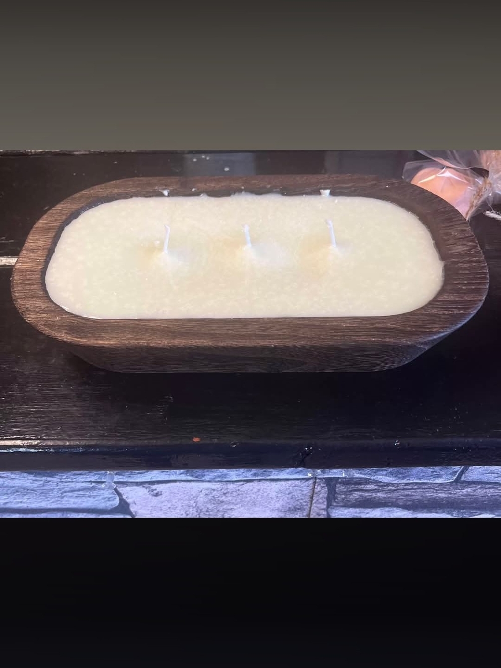 Wooden Dough Bowl Triple Wick Candle - Cream